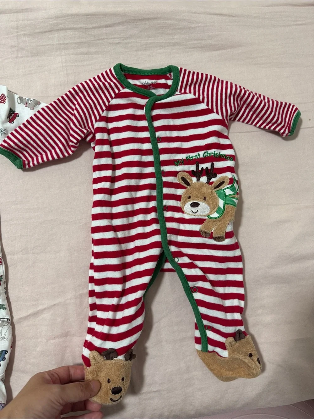 H&M and Little Me 2 pack Christmas Footed One-Piece for 3 months
